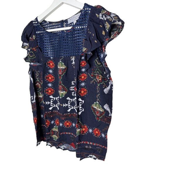 Hayden Top Womens Small Shirt Short Sleeve Blouse Blue Boho Peasant Work Casual - Picture 4 of 12